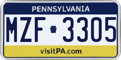 PA license plate MZF3305