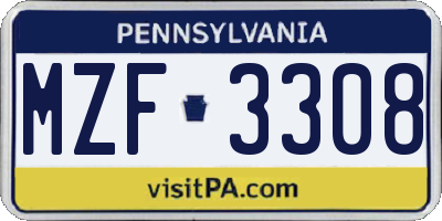 PA license plate MZF3308