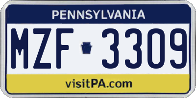 PA license plate MZF3309