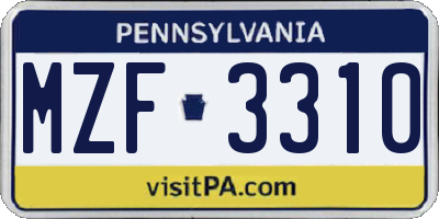 PA license plate MZF3310