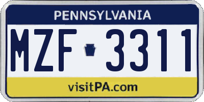 PA license plate MZF3311
