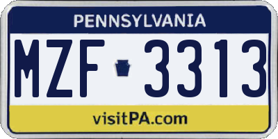 PA license plate MZF3313