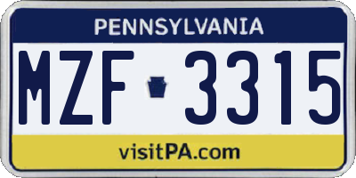 PA license plate MZF3315