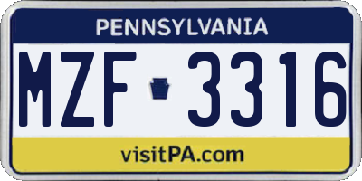 PA license plate MZF3316