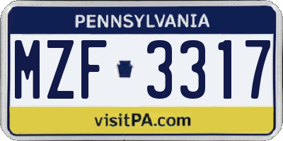 PA license plate MZF3317