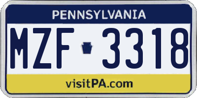 PA license plate MZF3318