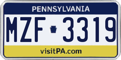 PA license plate MZF3319