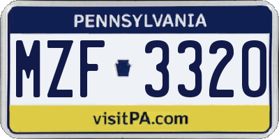 PA license plate MZF3320