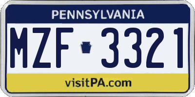 PA license plate MZF3321