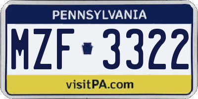 PA license plate MZF3322