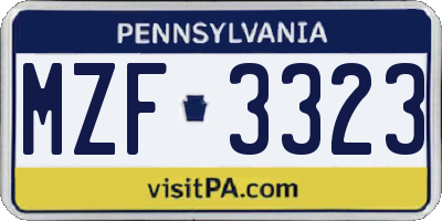 PA license plate MZF3323