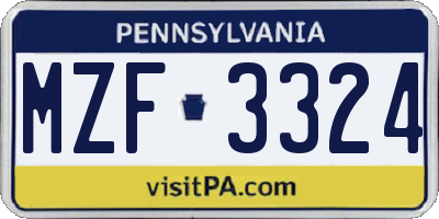 PA license plate MZF3324