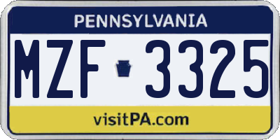 PA license plate MZF3325