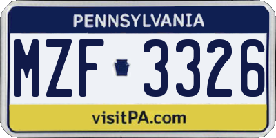 PA license plate MZF3326