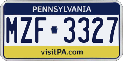 PA license plate MZF3327