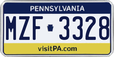 PA license plate MZF3328