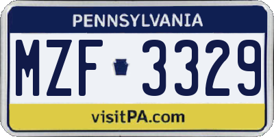 PA license plate MZF3329