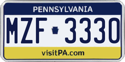 PA license plate MZF3330
