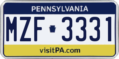 PA license plate MZF3331