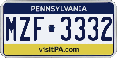 PA license plate MZF3332