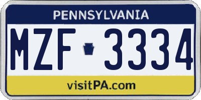 PA license plate MZF3334