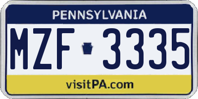 PA license plate MZF3335