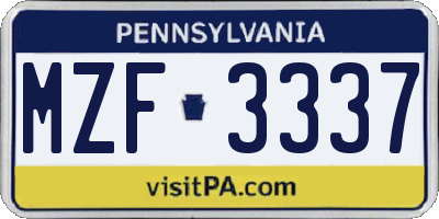 PA license plate MZF3337