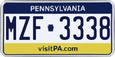 PA license plate MZF3338