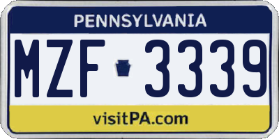PA license plate MZF3339