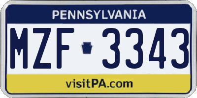 PA license plate MZF3343