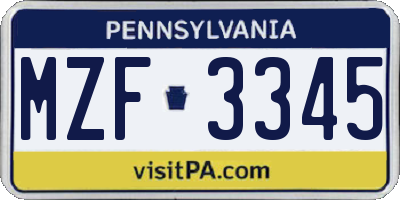 PA license plate MZF3345