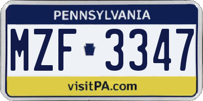 PA license plate MZF3347
