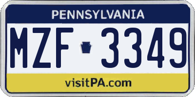 PA license plate MZF3349