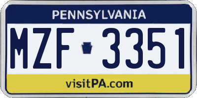 PA license plate MZF3351
