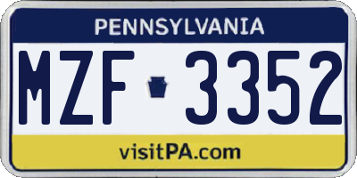 PA license plate MZF3352