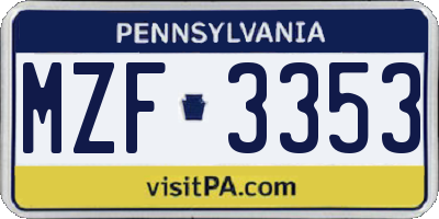 PA license plate MZF3353