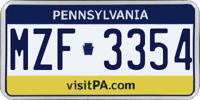 PA license plate MZF3354
