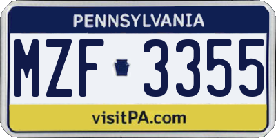PA license plate MZF3355