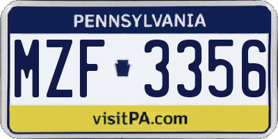 PA license plate MZF3356