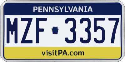 PA license plate MZF3357