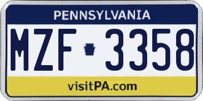PA license plate MZF3358