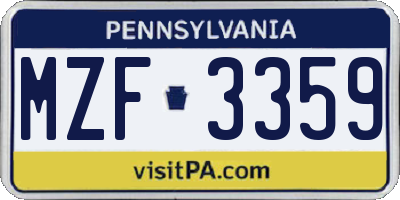 PA license plate MZF3359