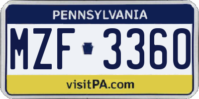 PA license plate MZF3360
