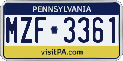 PA license plate MZF3361