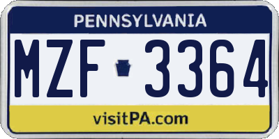 PA license plate MZF3364