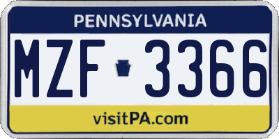PA license plate MZF3366
