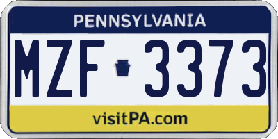 PA license plate MZF3373