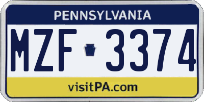 PA license plate MZF3374
