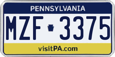 PA license plate MZF3375