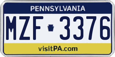 PA license plate MZF3376